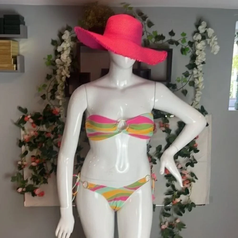 Forplay Strapless Cheeky Gold O Ring Side Tie Bikini Size M‎ RefFNB